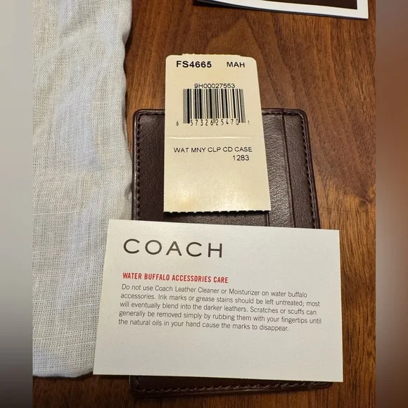 Coach Brown Leather Card Holder Money Clip-FS4665 - Picture 3 of 6